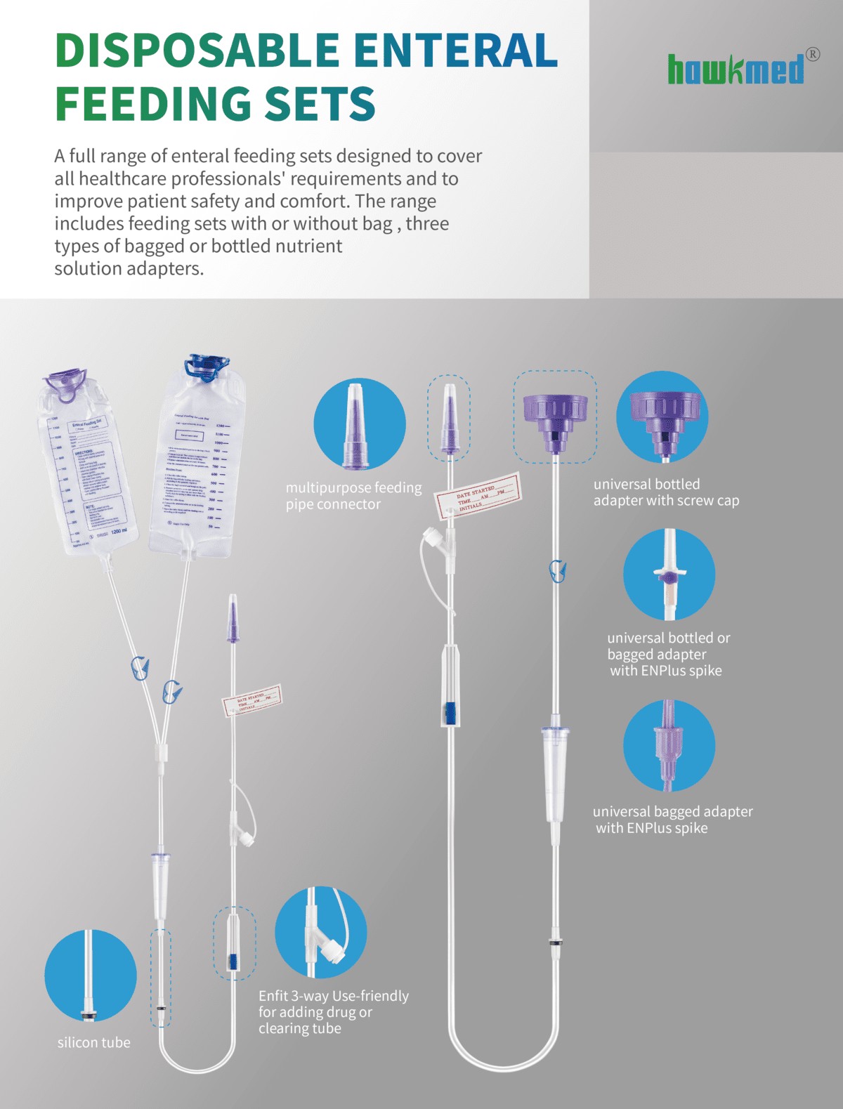 Enteral feeding set, gravity feeding bag Hawkmed